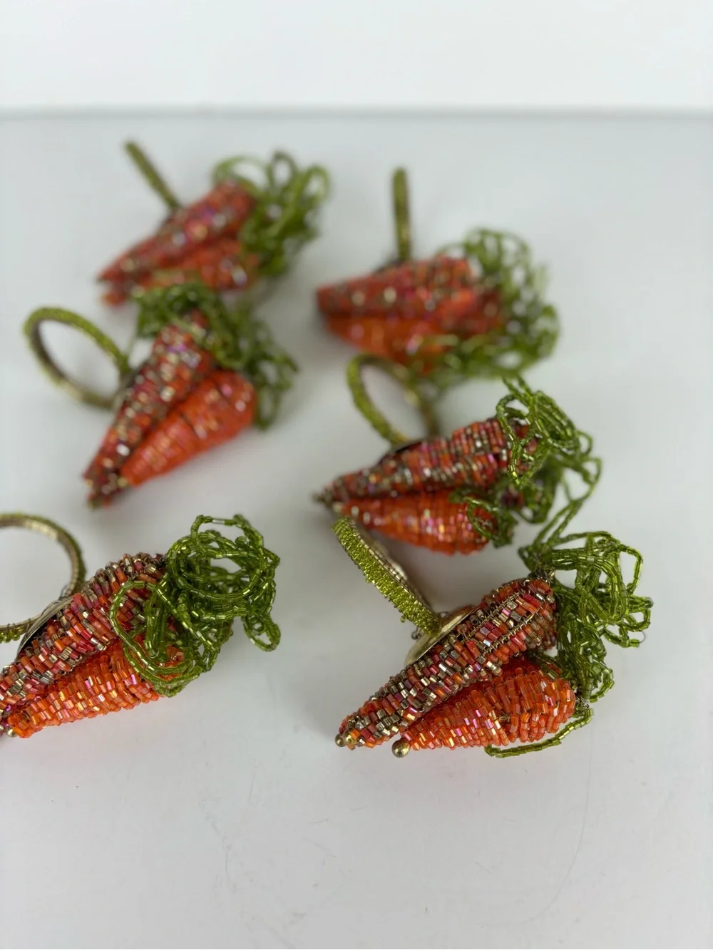 Pier 1 Beaded Carrot Napkin Rings-6pc Set-Spring/Easter